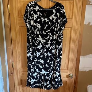 Talbots Monochrome Butterfly and Floral Midi Dress